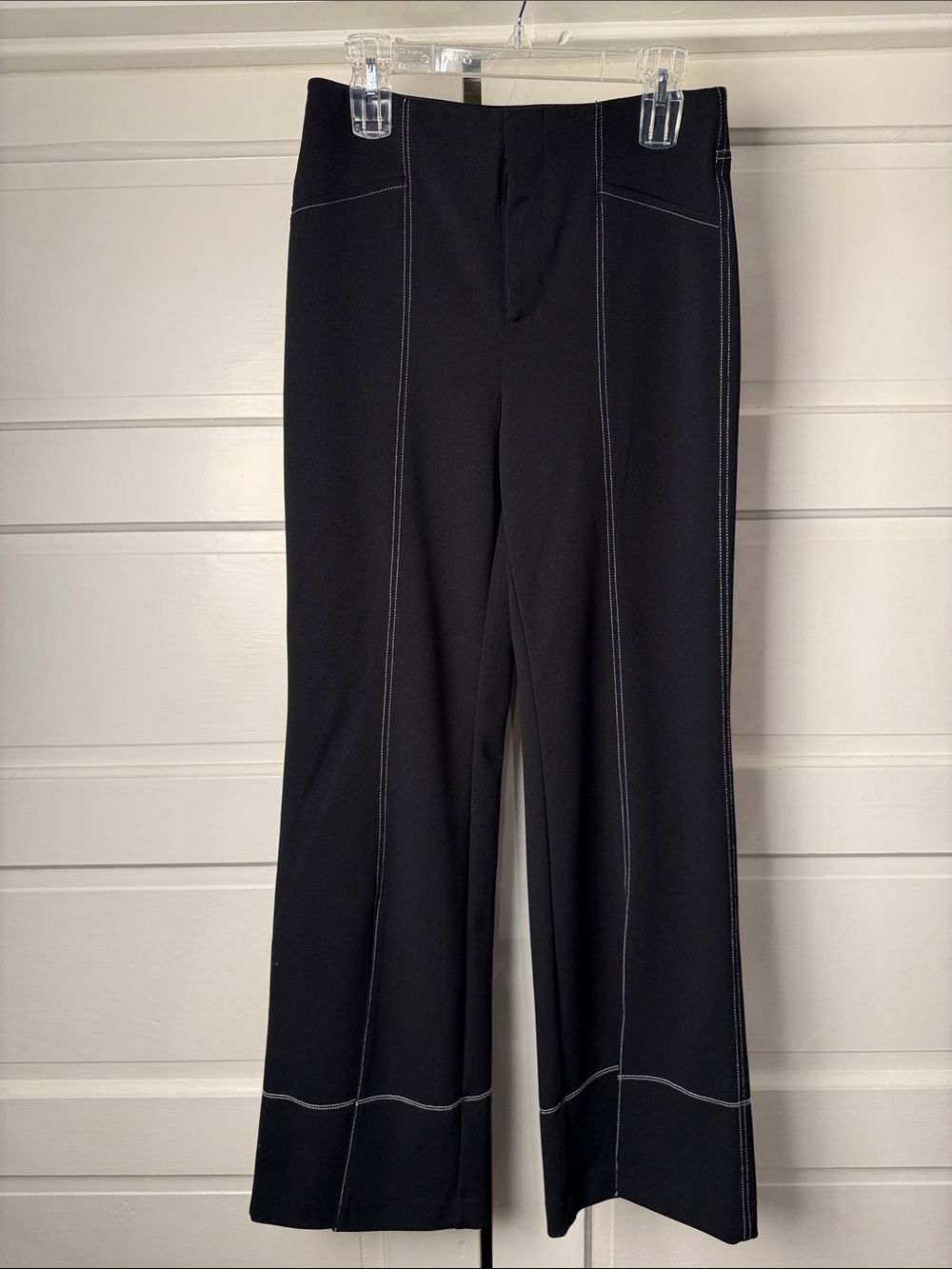 Wide Leg Pants Black White Contrast Stitch Split Hem Stretch INC Size 6